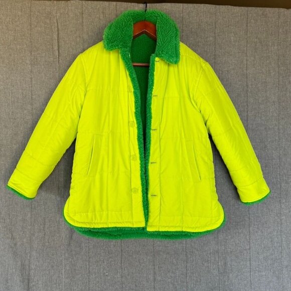 Eaves Signy Green Faux Shearling Lime Interior Reversible Oversized Shacket - Picture 9 of 13